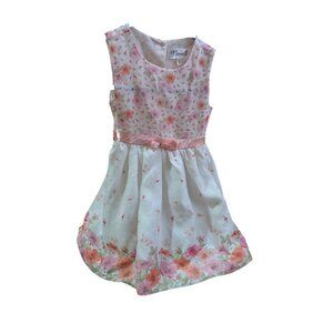 Nanette 4T Floral Sleeveless Dress With Pink Bow & Button Back spring Easter